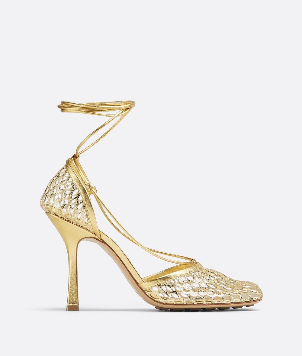 Bottega Veneta Stretch Lace-Up Sandal Metallized mesh and leather sandals